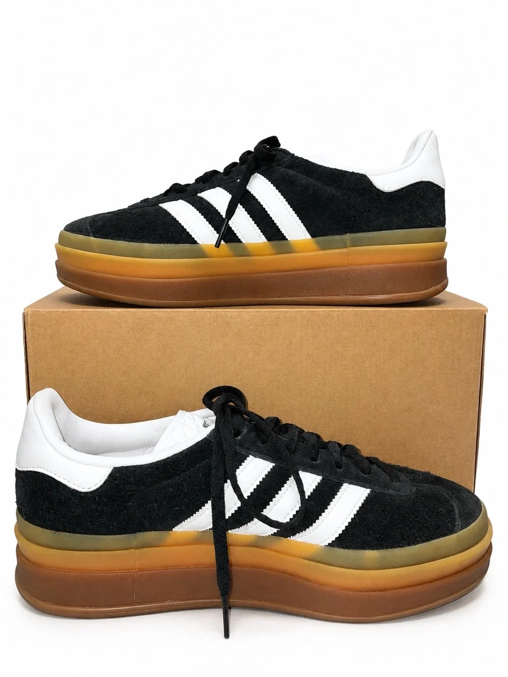 Adidas Gazelle Bold Men’s Size 9 Black White Gum Platform Suede Sneakers EUC